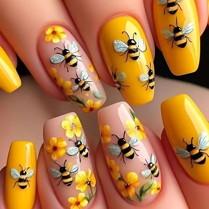 Pressed Flower Art - 24 unids/set de uñas postizas de