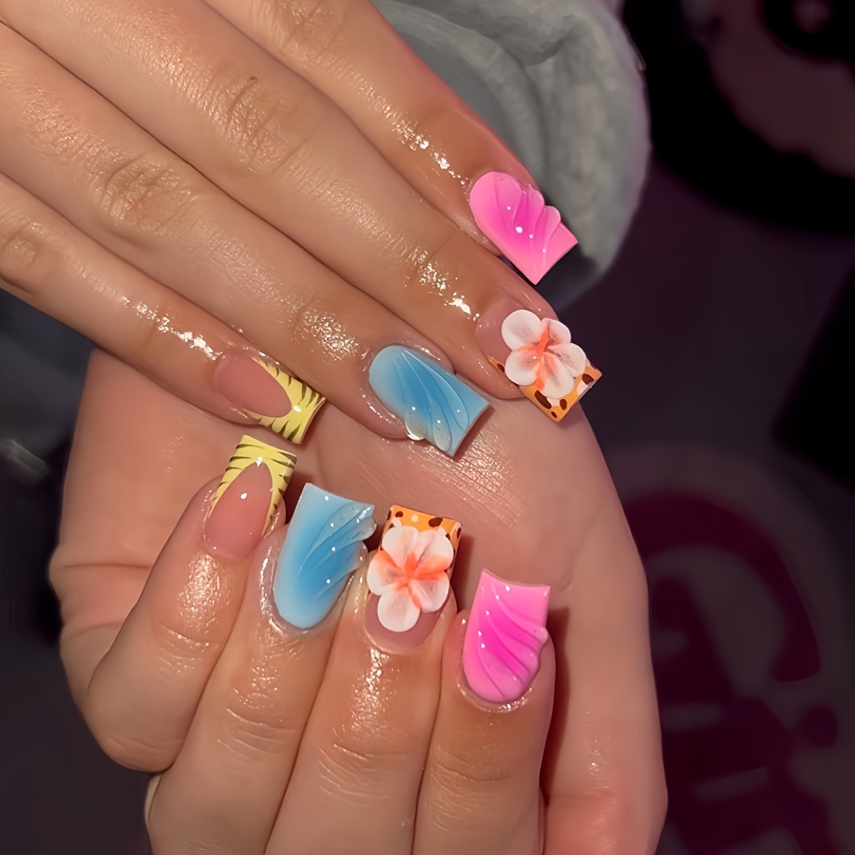 Pressed Flower Art - 24 Uds cabeza cuadrada corta uñas