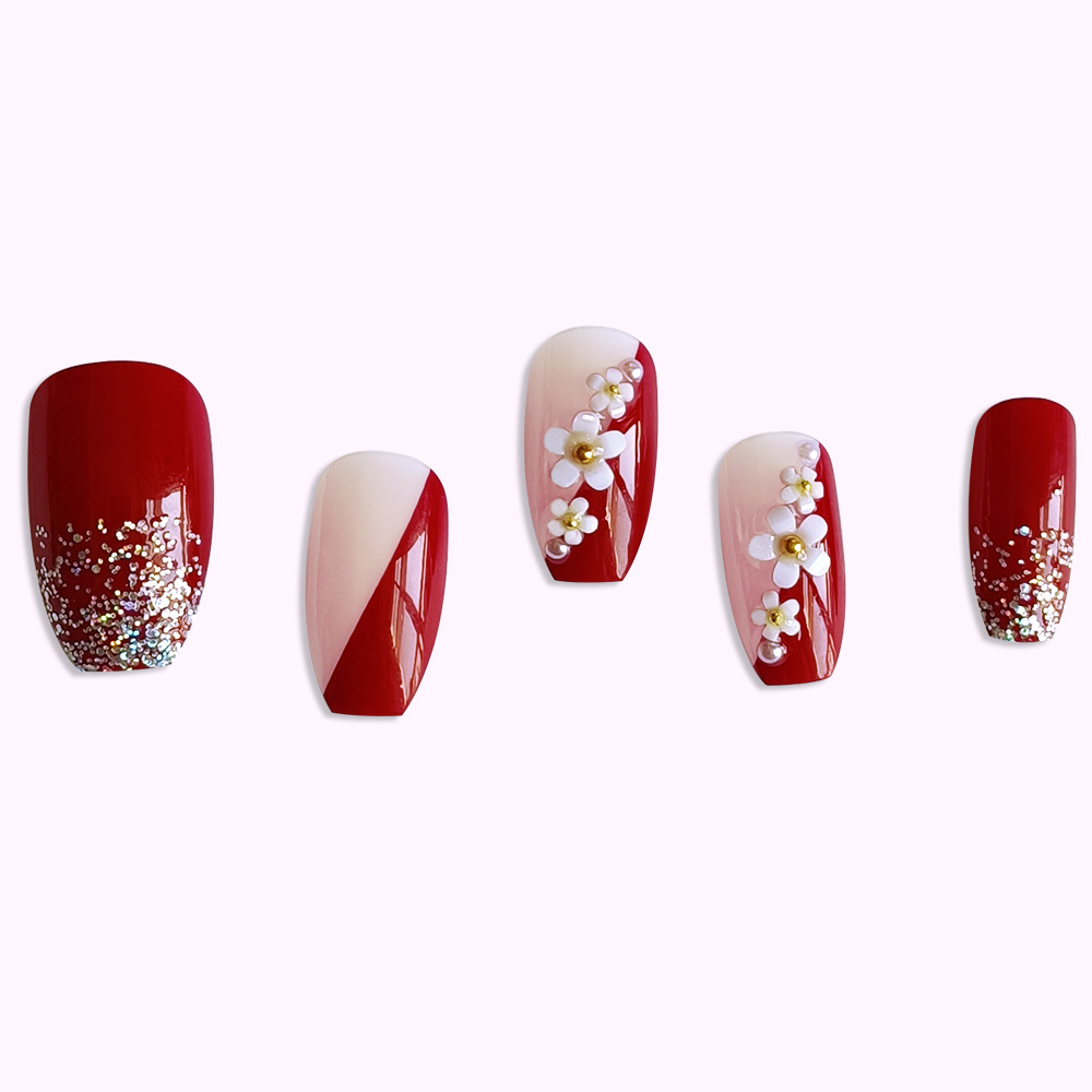 24 Uds. De uñas postizas rojas - Pressed Flower Art reseña y precio